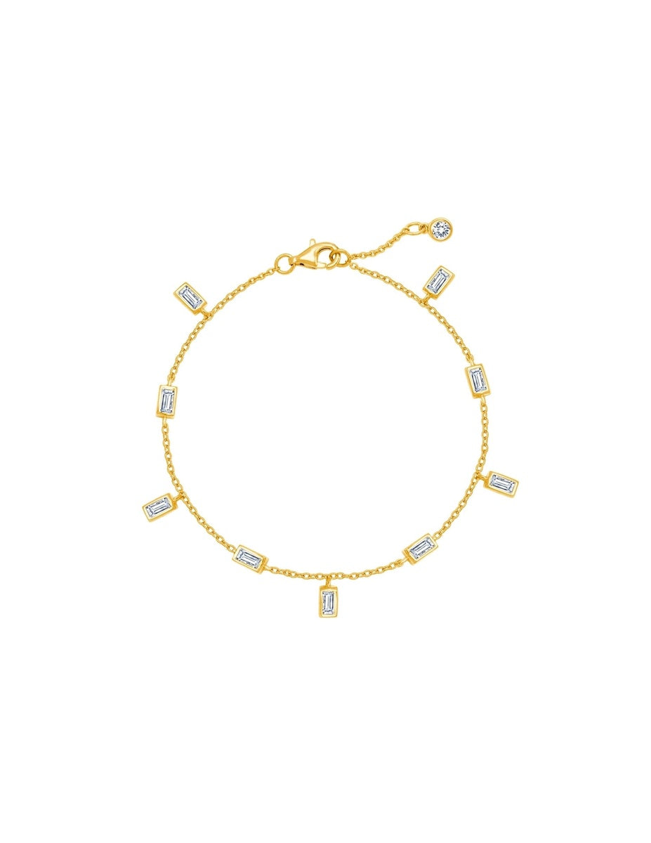  CRISLU Baguette Anklet Finished in 18kt Yellow Gold - 18kt Yellow Gold - Bonton