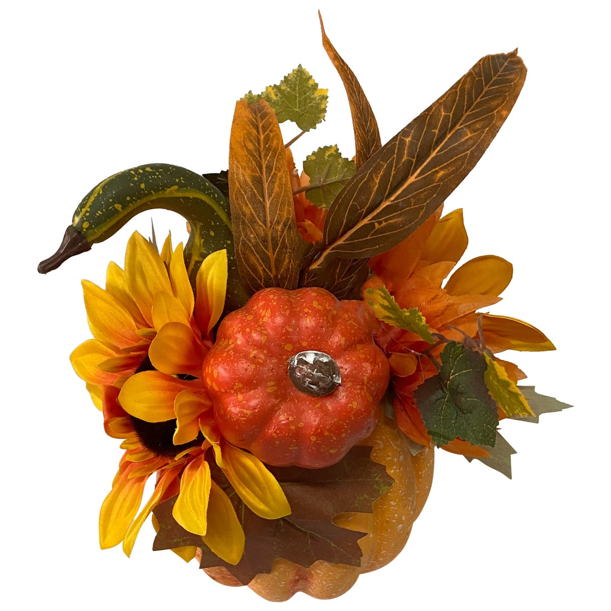  Northlight Sunflower and Mum Filled Pumpkin Thanksgiving Decoration - 14.75