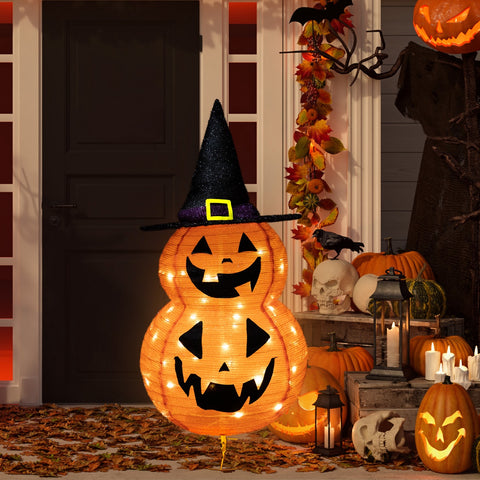 34" Jack-O-Lanterns in Witch's Hat Outdoor Halloween Decoration