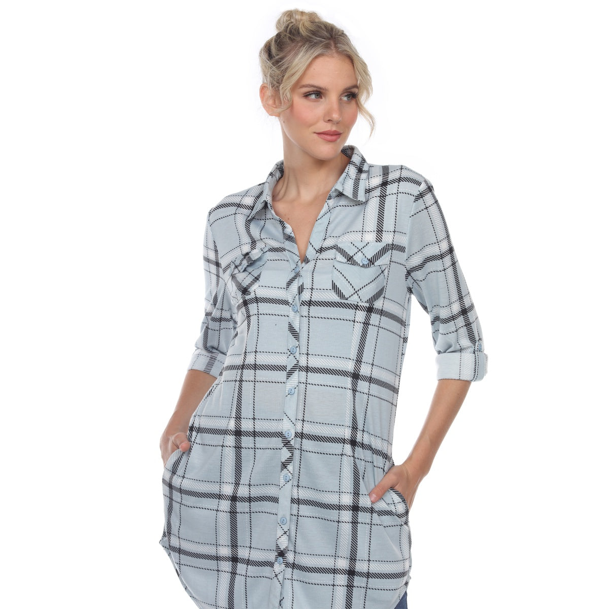  White Mark Women's Plaid Tunic Shirt - S - Bonton