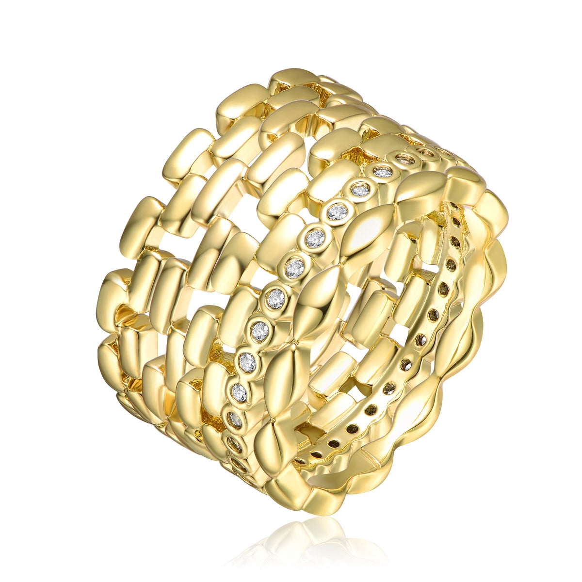  Rachel Glauber 14k Gold Plated With Clear Round Cubic Zirconia Geometric Stacking Ring - 6 - Bonton