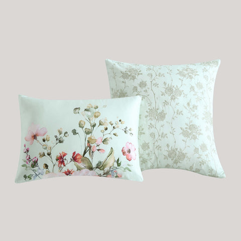 Rose on Misty Green 100% Cotton 5-Piece Reversible Comforter Set