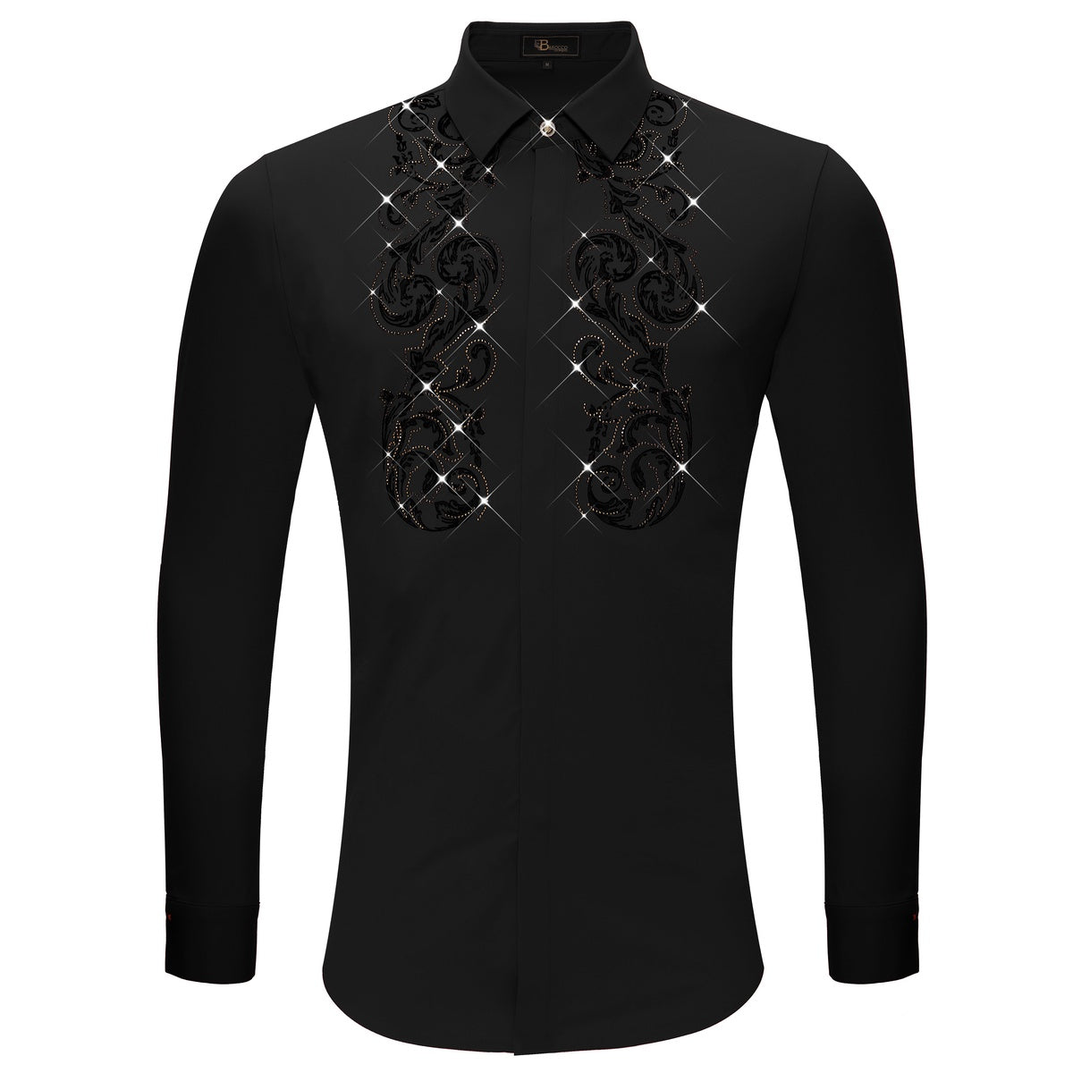  Barocco Climbing Heights Rhinestone Button-Up Shirt BLACK - BLACK - Bonton