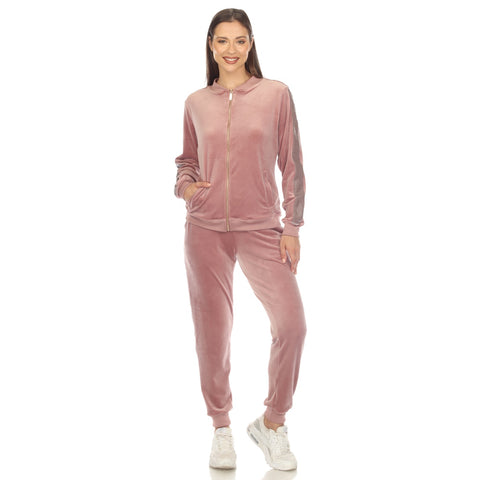Women's 2-Piece Velour With Faux Leather Stripe