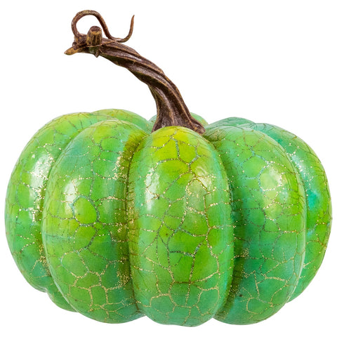 Crackle Fall Harvest Thanksgiving Pumpkins - 5" - Green and Gold - Set of 2