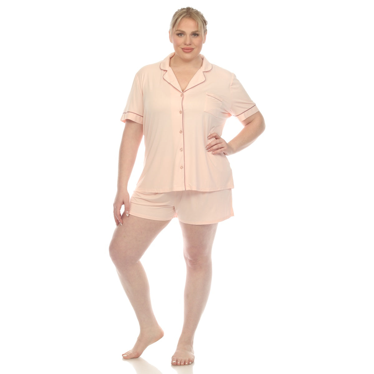  White Mark Plus Size Short Sleeve Bamboo Pajama Set - 1X - Bonton