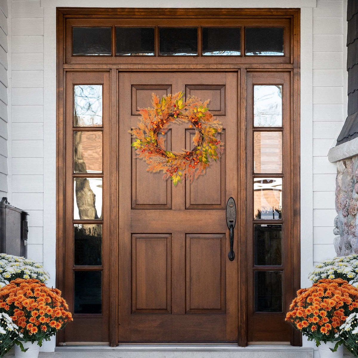  Northlight Yellow and Orange Berry and Leaves Fall Harvest Artificial Wreath - 24-Inch  Unlit - Default Title - Bonton