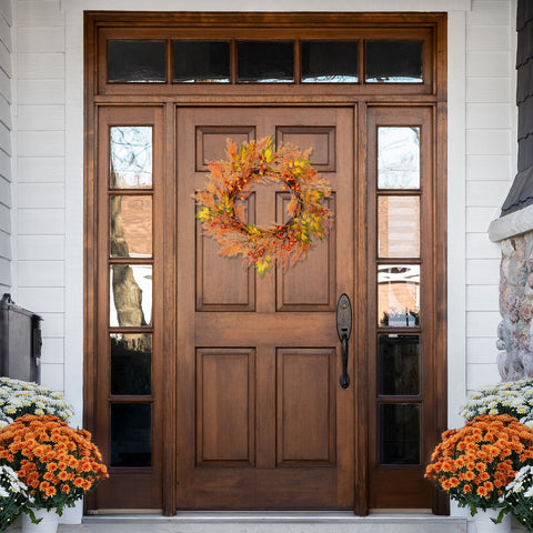 Yellow and Orange Berry and Leaves Fall Harvest Artificial Wreath - 24-Inch  Unlit