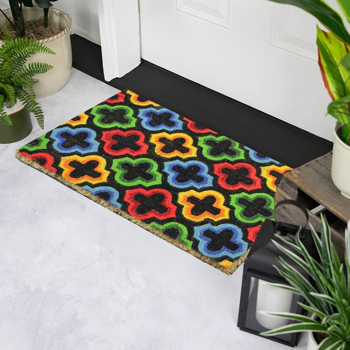  Northlight Red and Yellow Retro Quatrefoil Design Doormat 29