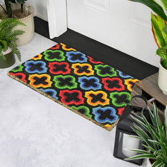 Red and Yellow Retro Quatrefoil Design Doormat 29" X 17"