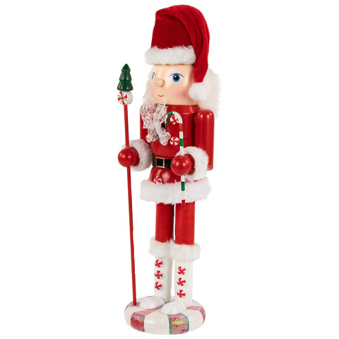 13.75" Red and White Peppermint Twist Mrs. Claus Wooden Christmas Nutcracker