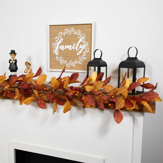 5' X 8" Berries With Orange and Red Leaves Artificial Fall Harvest Garland  Unlit