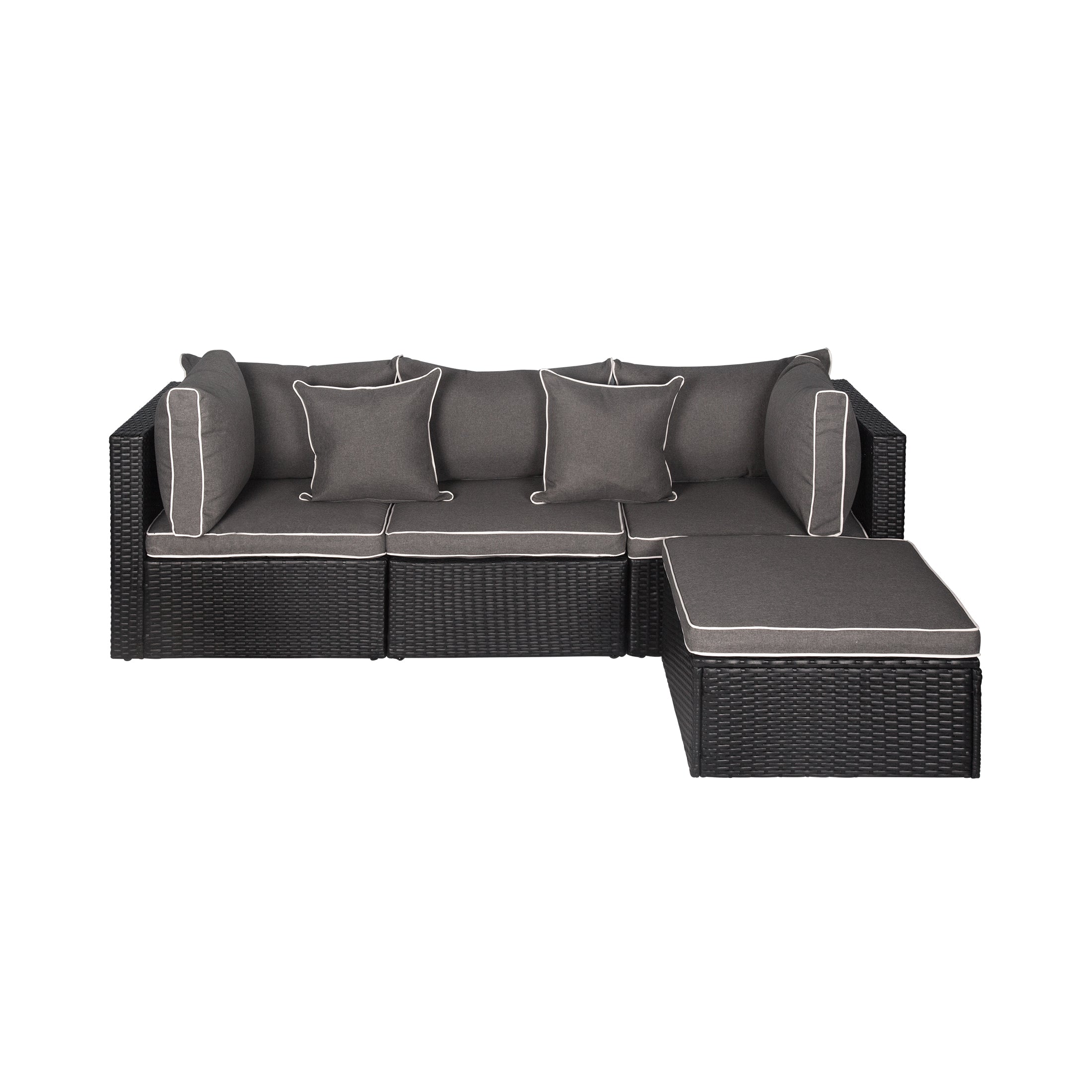  Westin Furniture 4-Piece Outdoor Patio Sofa Sectional with Back Cushions - Brown/White - Bonton