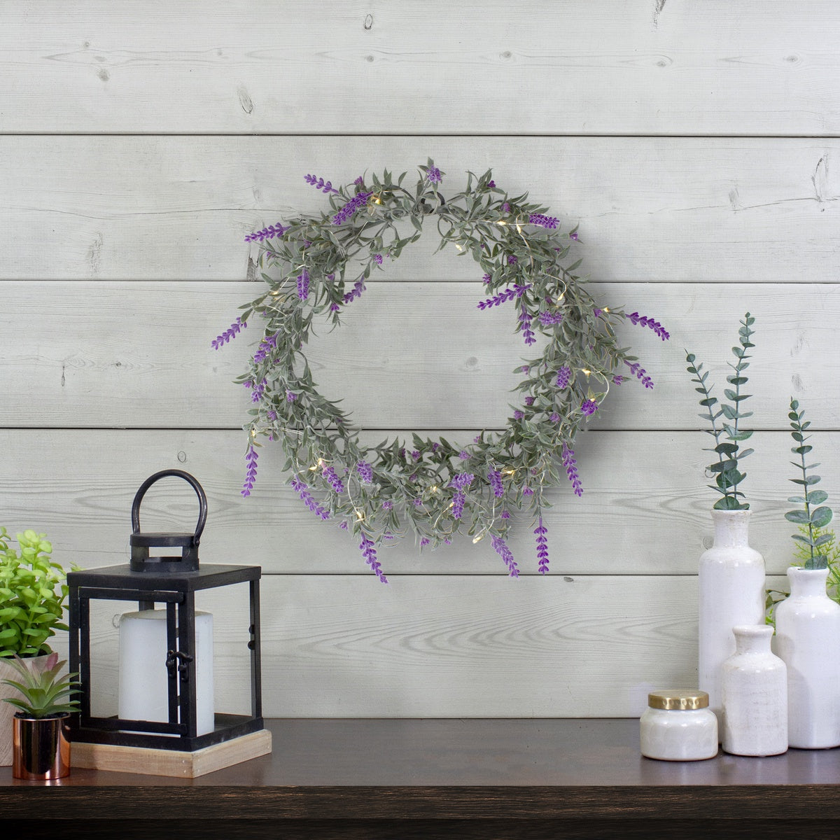  Northlight Pre-Lit Lavender Spring Wreath - Battery Operated - 16