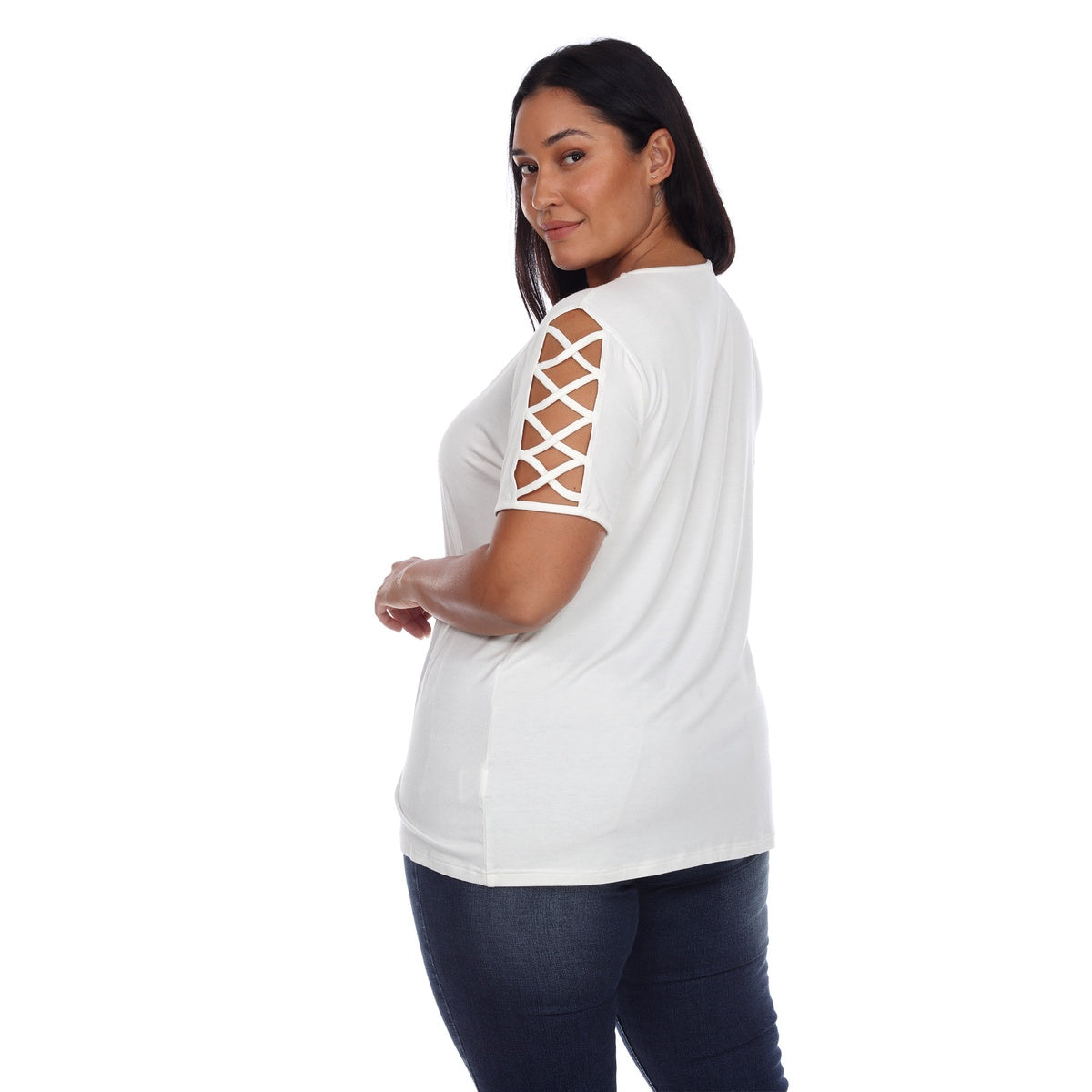  White Mark Plus Size Keyhole Neck Cutout Short Sleeve Top - 1X - Bonton