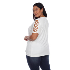 Plus Size Keyhole Neck Cutout Short Sleeve Top