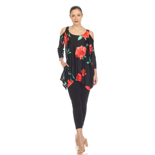 Women's Floral Printed Cold Shoulder Tunic