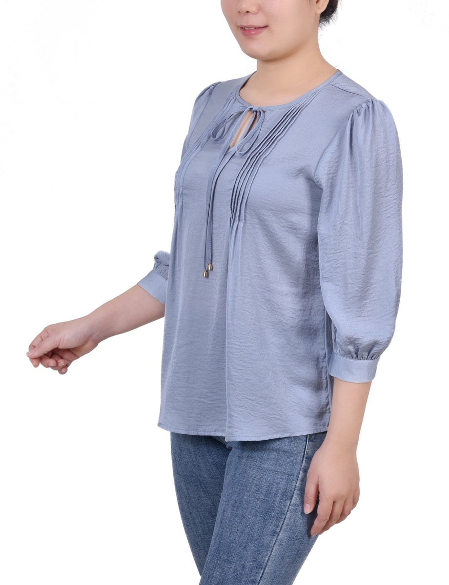  NY Collection Elbow Sleeve Satin Blouse - Black - Bonton
