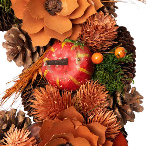 Flowers and Gourds Pine Cone Artificial Fall Harvest Wreath  13.25-Inch  Unlit