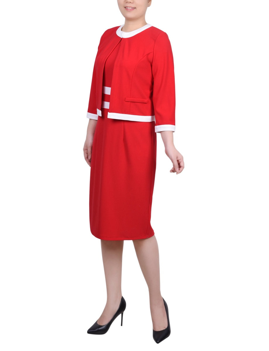  NY Collection Elbow Sleeve Colorblocked 2 Piece Dress Set - Black White - Bonton