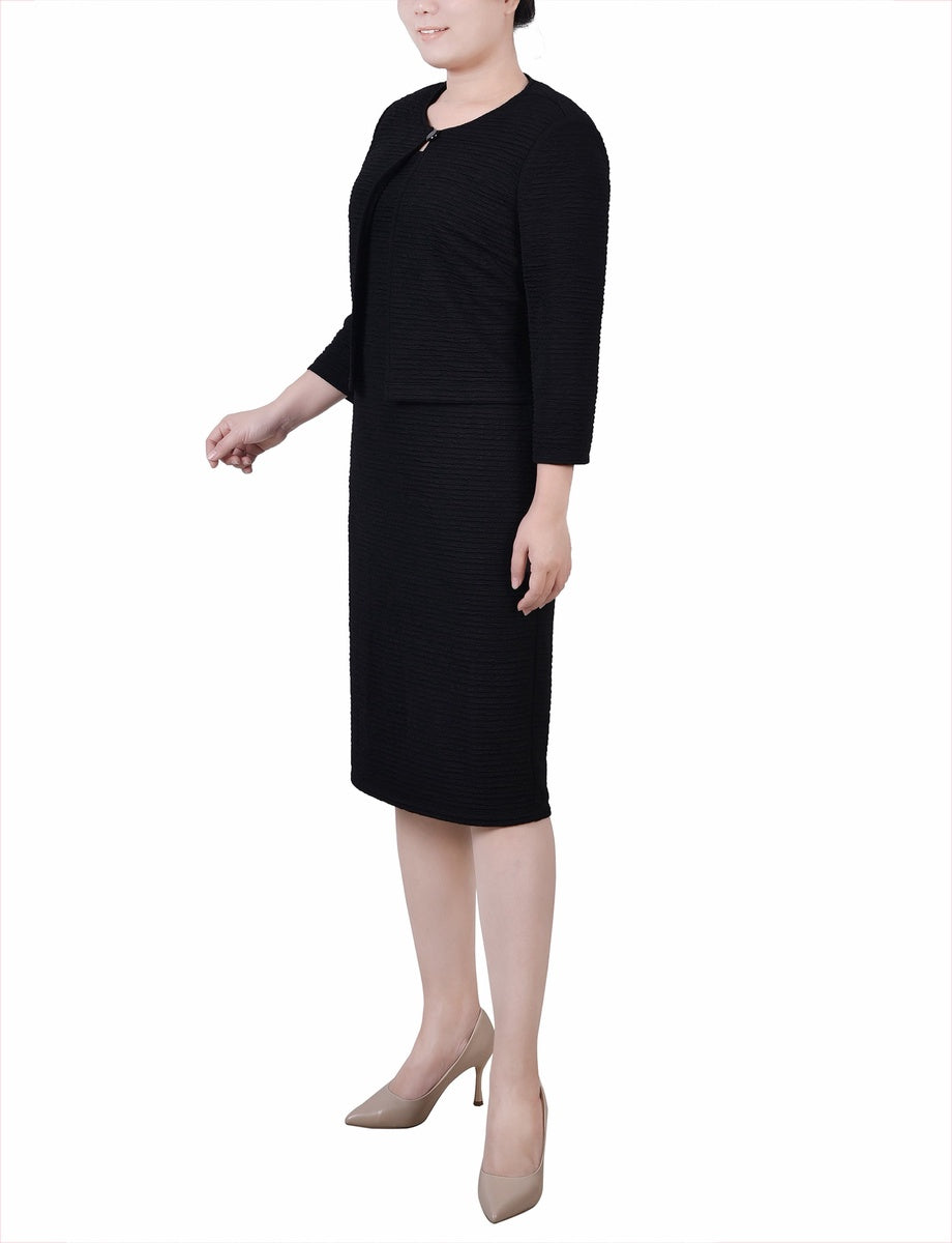  NY Collection Textured 3/4 Sleeve 2 Piece Dress Set - Black Beauty - Bonton