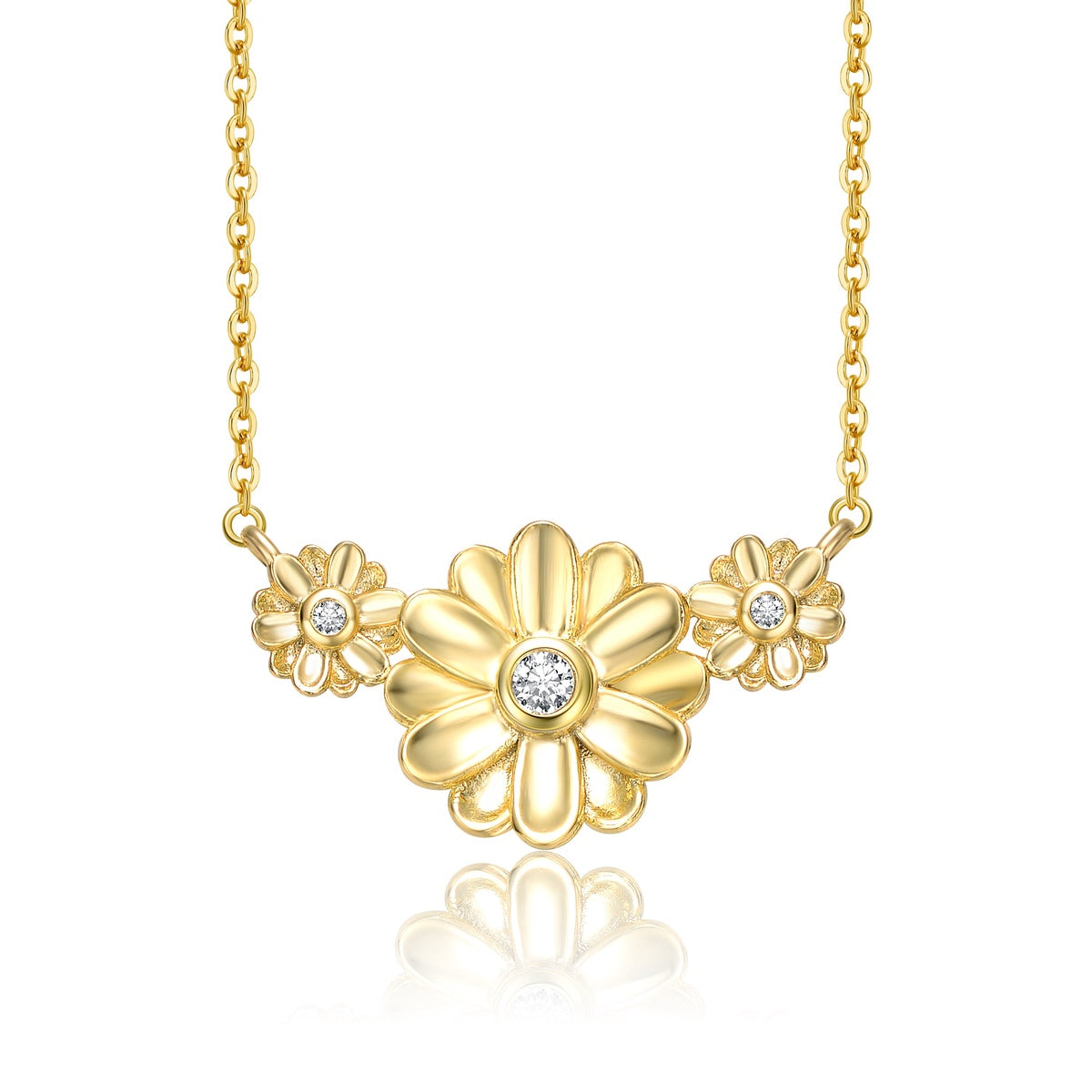  Rachel Glauber RG Young Adults/Teens 14k Yellow Gold Plated With -Like Cubic Zirconia Triple Daisy Flower Chevron Pendant Necklace - Default Title - Bonton