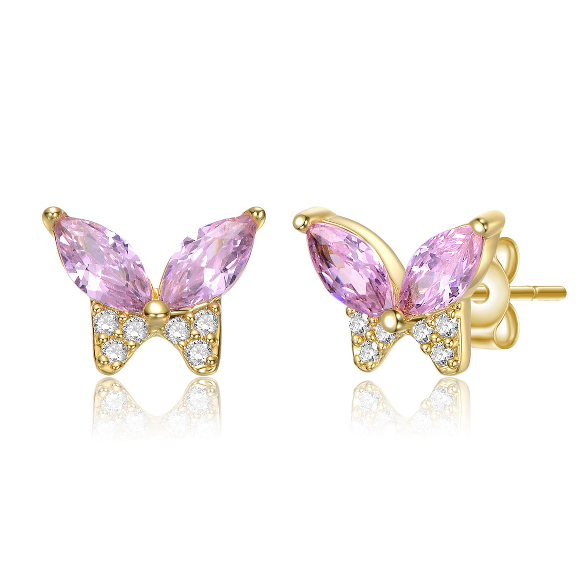  GigiGirl GiGiGirl 14k Gold Plated With Pink Cubic Zirconia Butterfly Stud Necklace - Default Title - Bonton