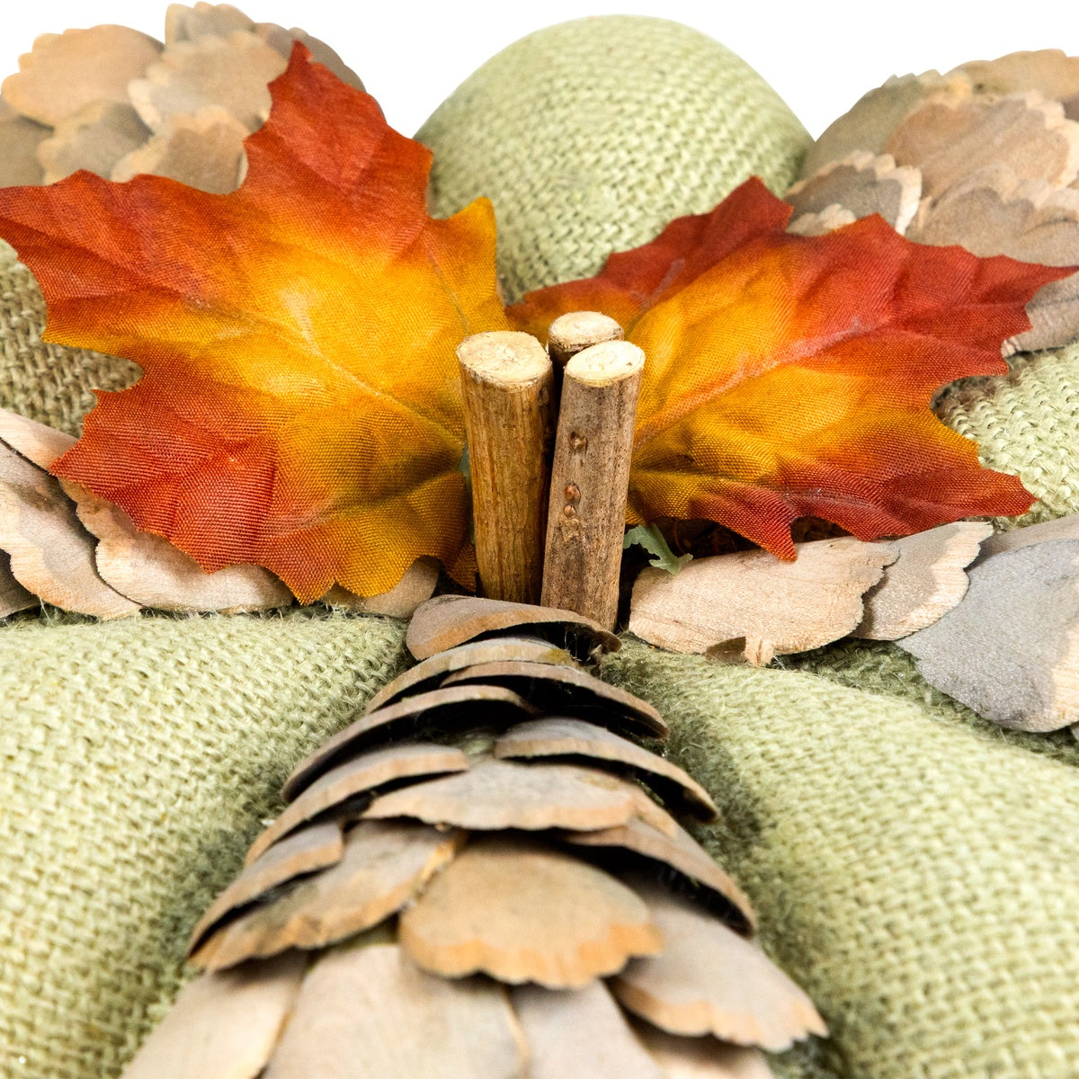  Northlight Fall Harvest Layered Wooden Leaves and Burlap Pumpkin - 10