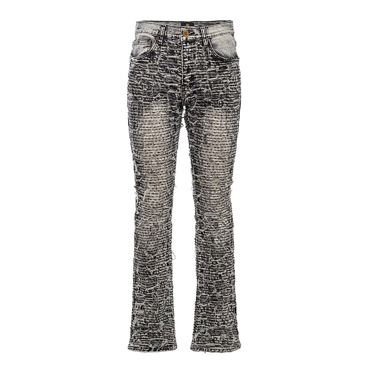  Barocco Patchwork Distressed Denim Jeans - Century Penthouse SMOKE - SMOKE - Bonton