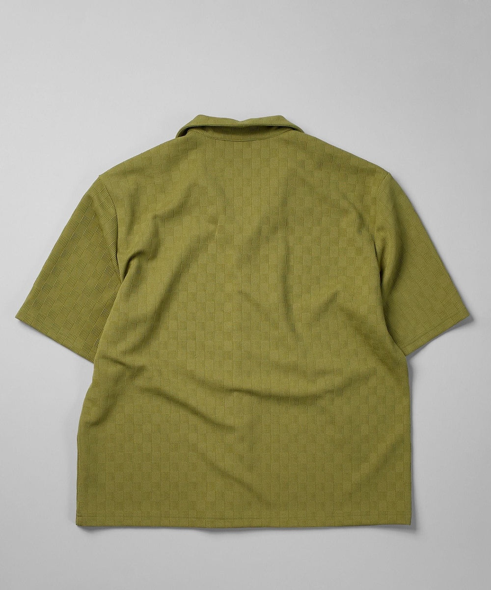  Reason Clothing Jacquard Textured Knit Short Sleeve Button Down Shirt - Olive Green - OLIVE GREEN - Bonton