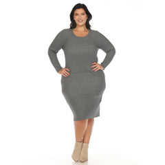 Plus Size Long Sleeve Rib Midi Sweater Dress