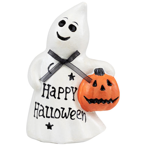 Ghost and Pumpkin "Happy Halloween" and "Trick or Treat" Figurines - 7.75" - Set of 2