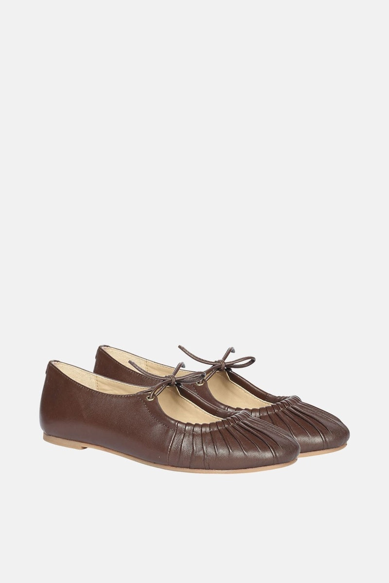  Jelavu Jelavu - Ellie Ruched Lace-Up Ballerina - Chocolate Leather - Chocolate - Bonton
