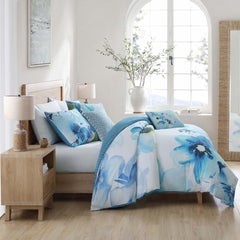 Watercolor Blue 100% Cotton 5-Piece Reversible Comforter Set