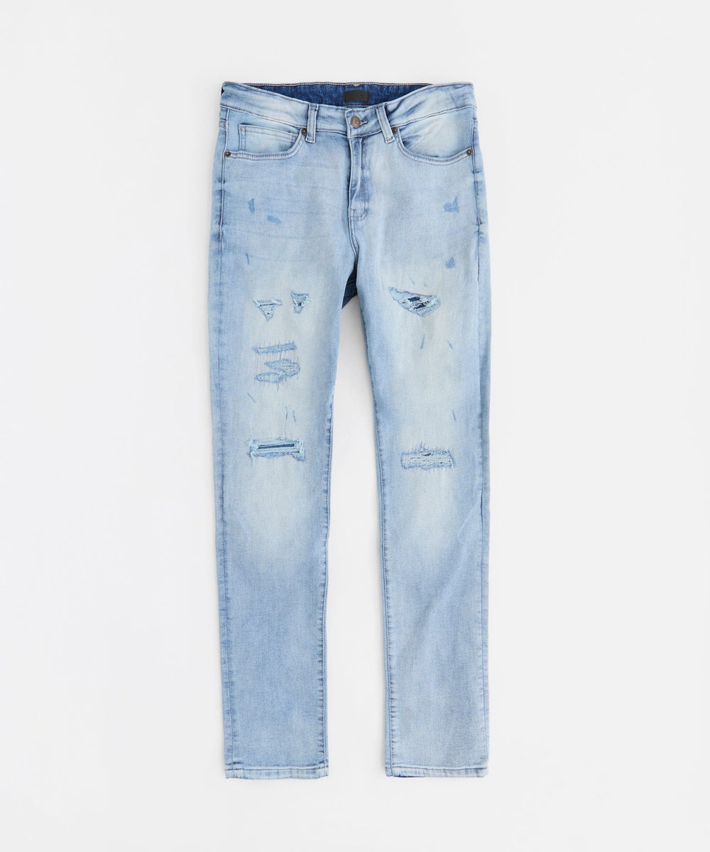  Reason Clothing Men's Skinny Repaired Denim Pants - Light Blue - LIGHT BLUE - Bonton