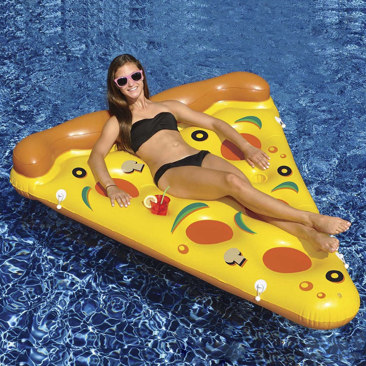  Swim Central Inflatable Yellow and Orange Pizza Slice Swimming Pool Float Raft - 72