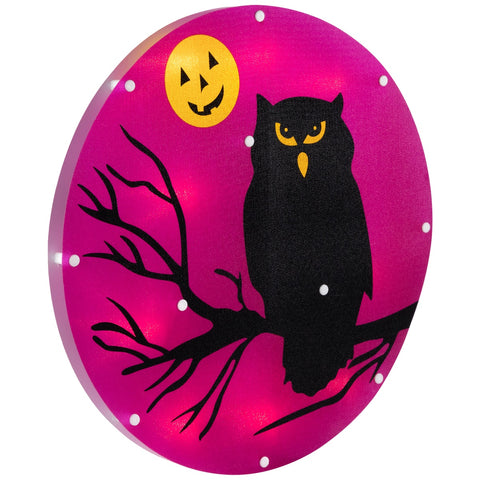Lighted Owl Halloween Window Silhouette - 13.75" - Purple - Clear Lights