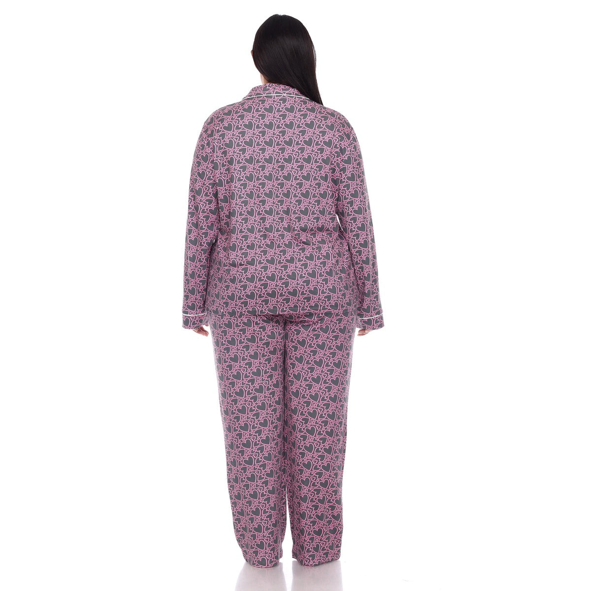  White Mark Plus Size Long Sleeve Heart Print Pajama Set - 3X - Bonton