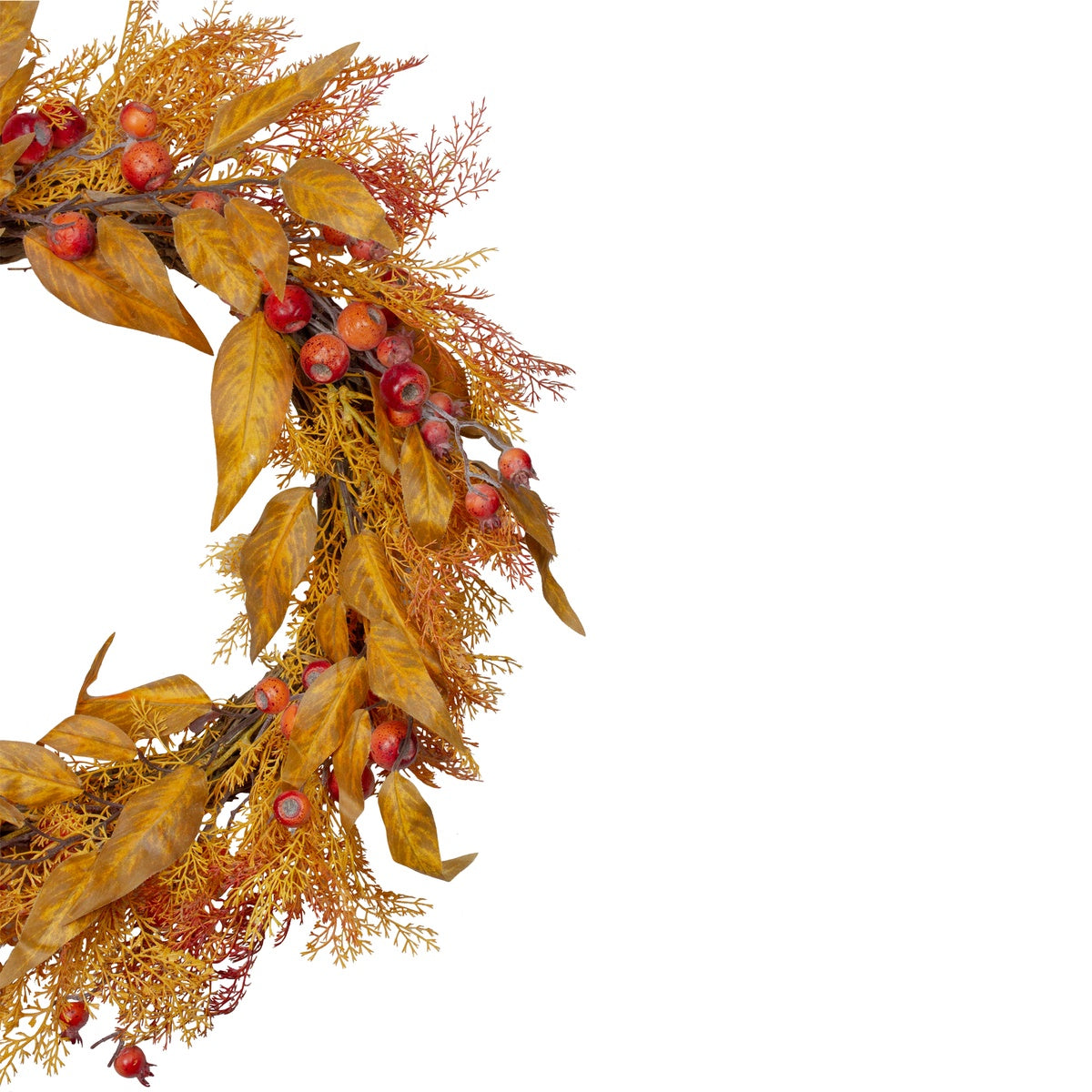  Northlight Yellow and Orange Berry and Leaves Fall Harvest Artificial Wreath - 24-Inch  Unlit - Default Title - Bonton