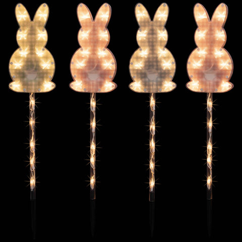 Plaid Easter Bunny Pathway Marker Lawn Stakes - 28.5" - Set of 4