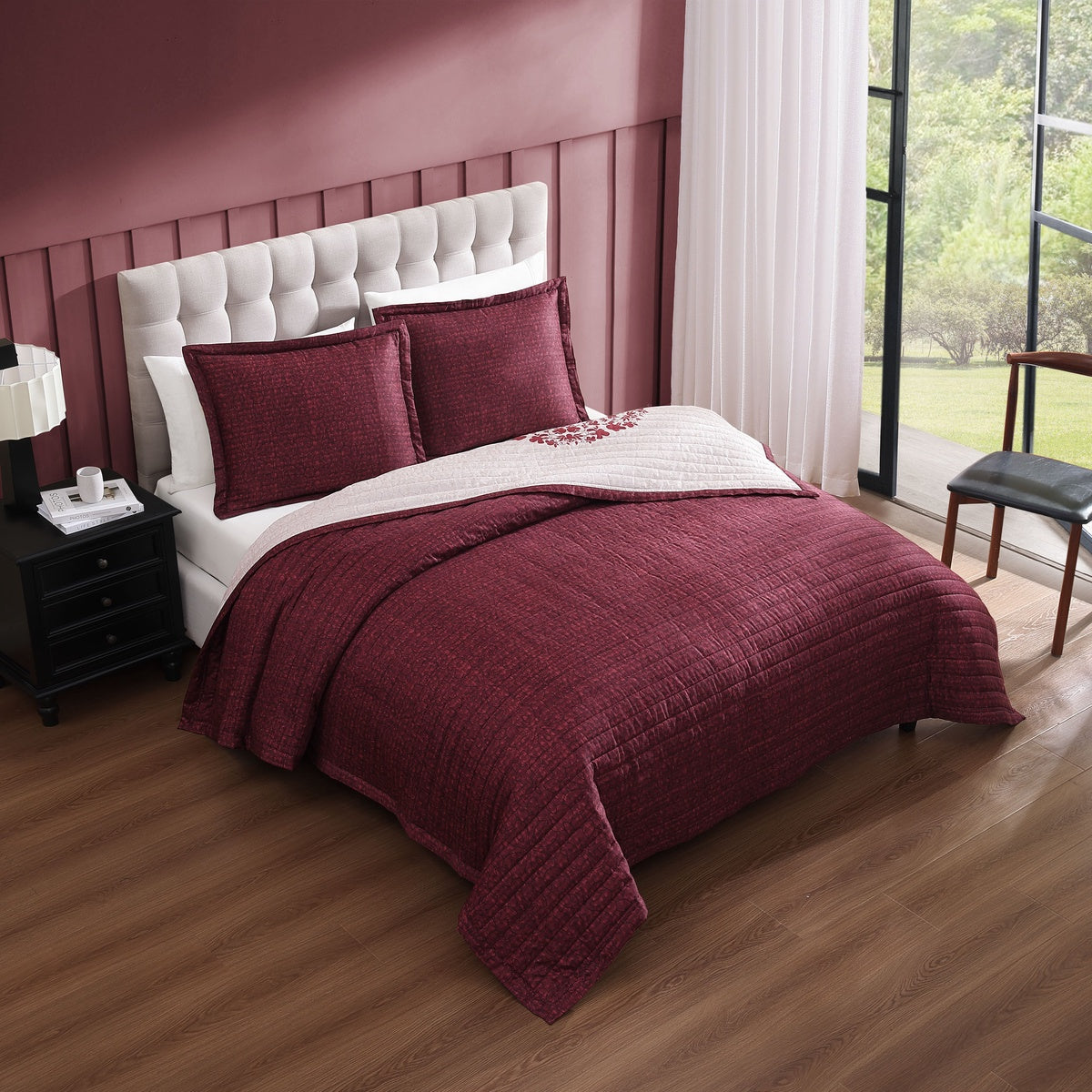  Bebejan Bebejan Rosewood Harmony 3 Piece Reversible Quilted Coverlet Set - QUEEN - Bonton