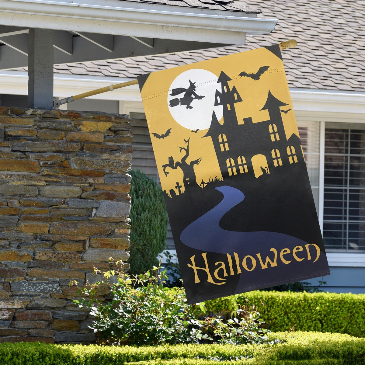  Northlight Spooky House Halloween Outdoor House Flag With Bats and Witch 28