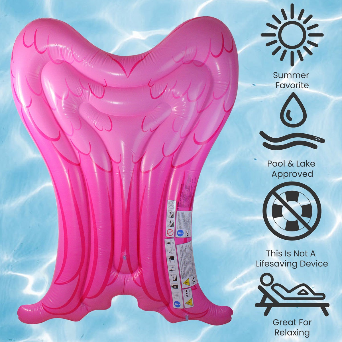  Pool Central Inflatable Angel Wings Pool Mattress Float - 5' - Pink - Default Title - Bonton