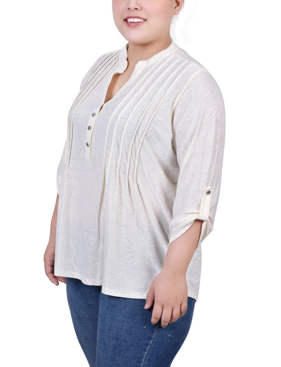  NY Collection Plus Size 3/4 Roll Tab Pullover Top - Beet Red - Bonton