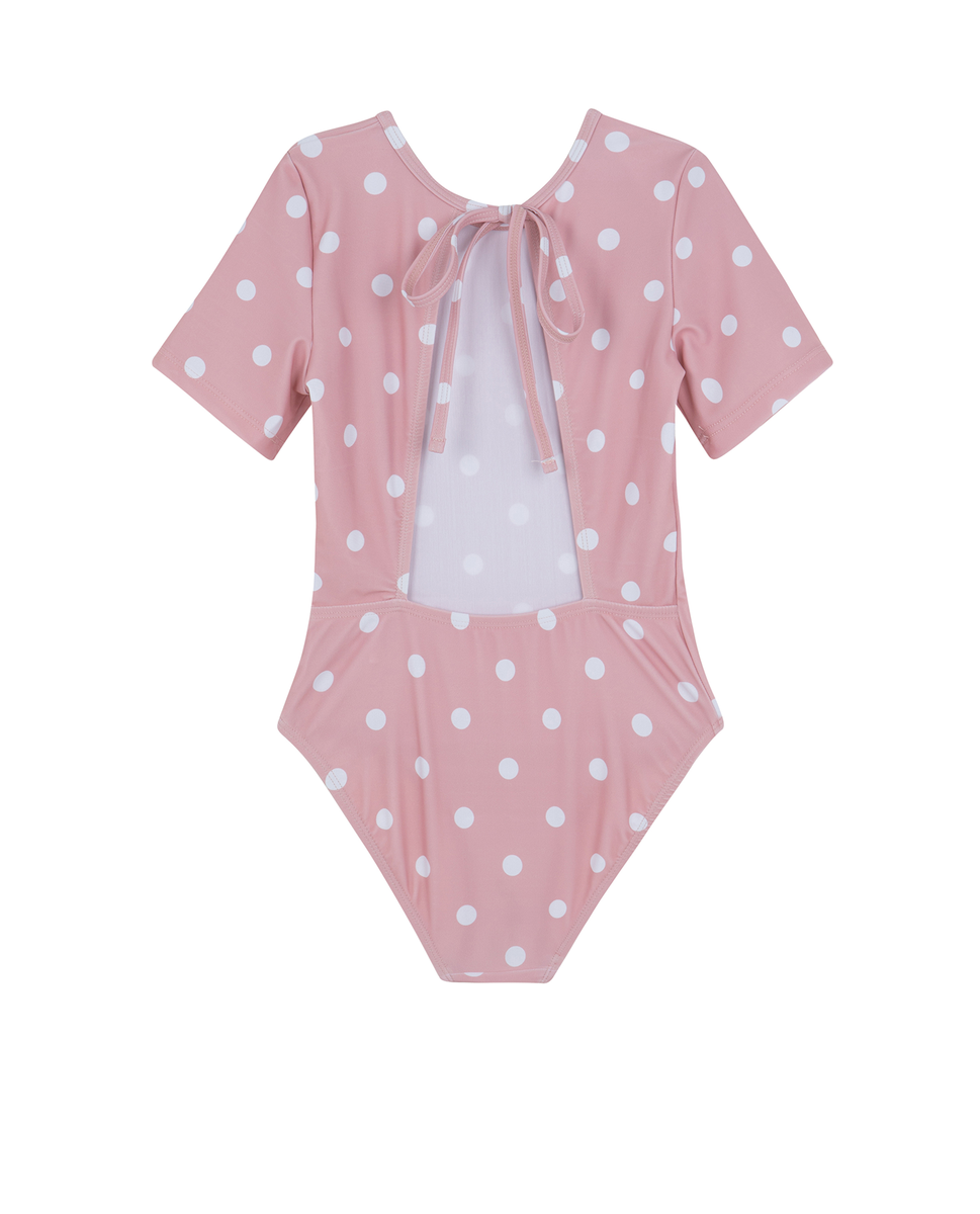 Gottex Kids Dot Dot Dot Short Sleeve Open Tie Back One Piece - Pink - Bonton