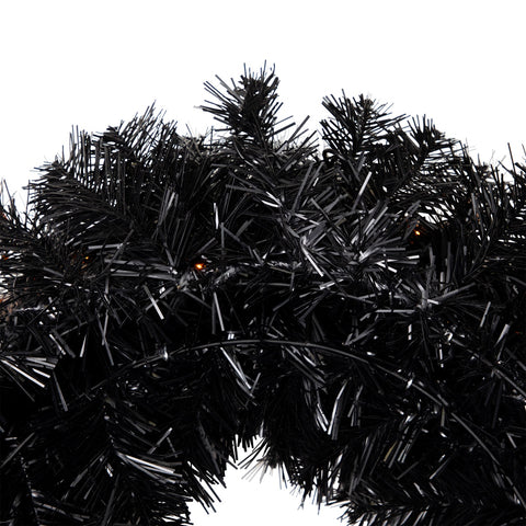 Pre-Lit Noble Spruce Artificial Halloween Wreath - 24" - Black - Orange Lights