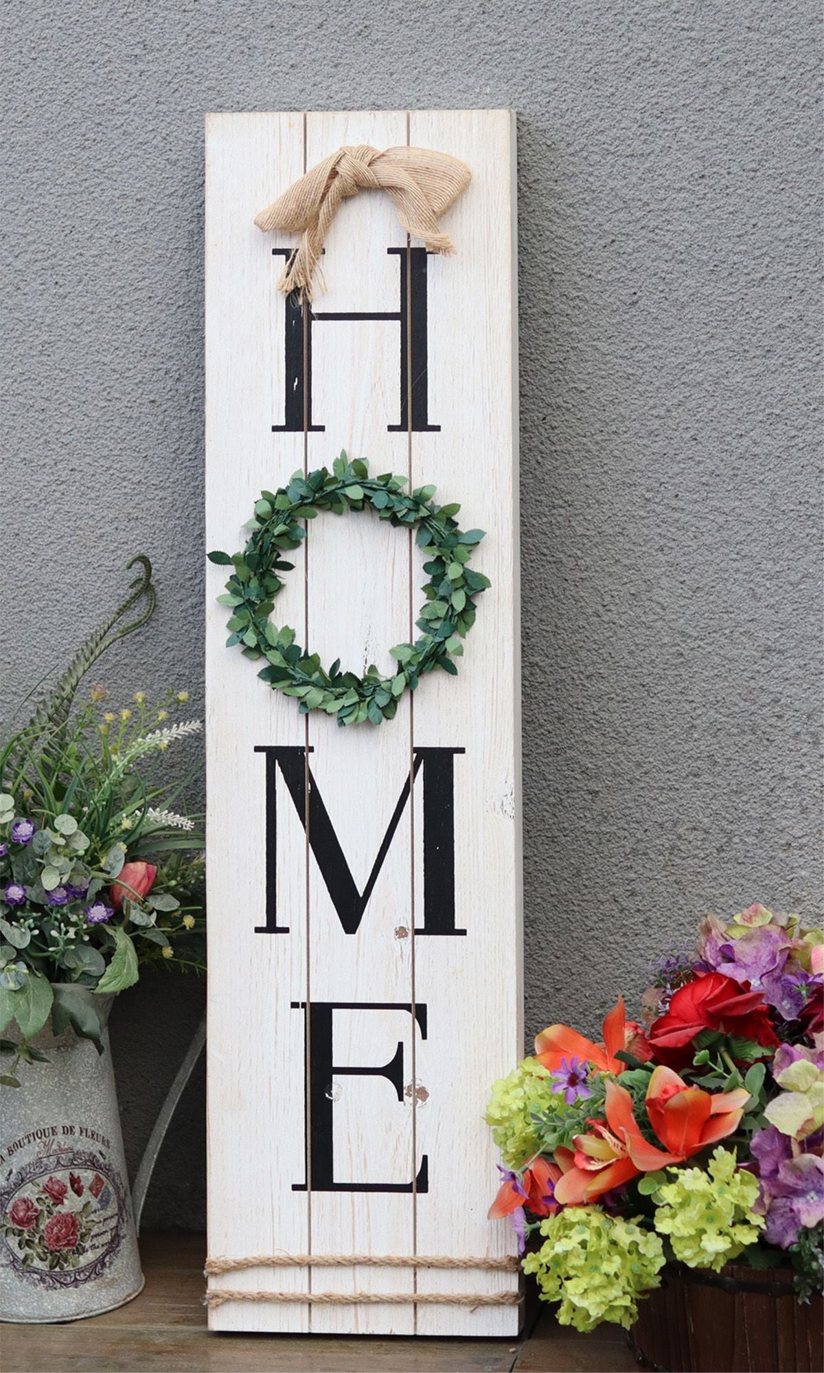  Paris Loft Handcrafted Wreath and Bow Home Farmhouse Sign - White - Bonton