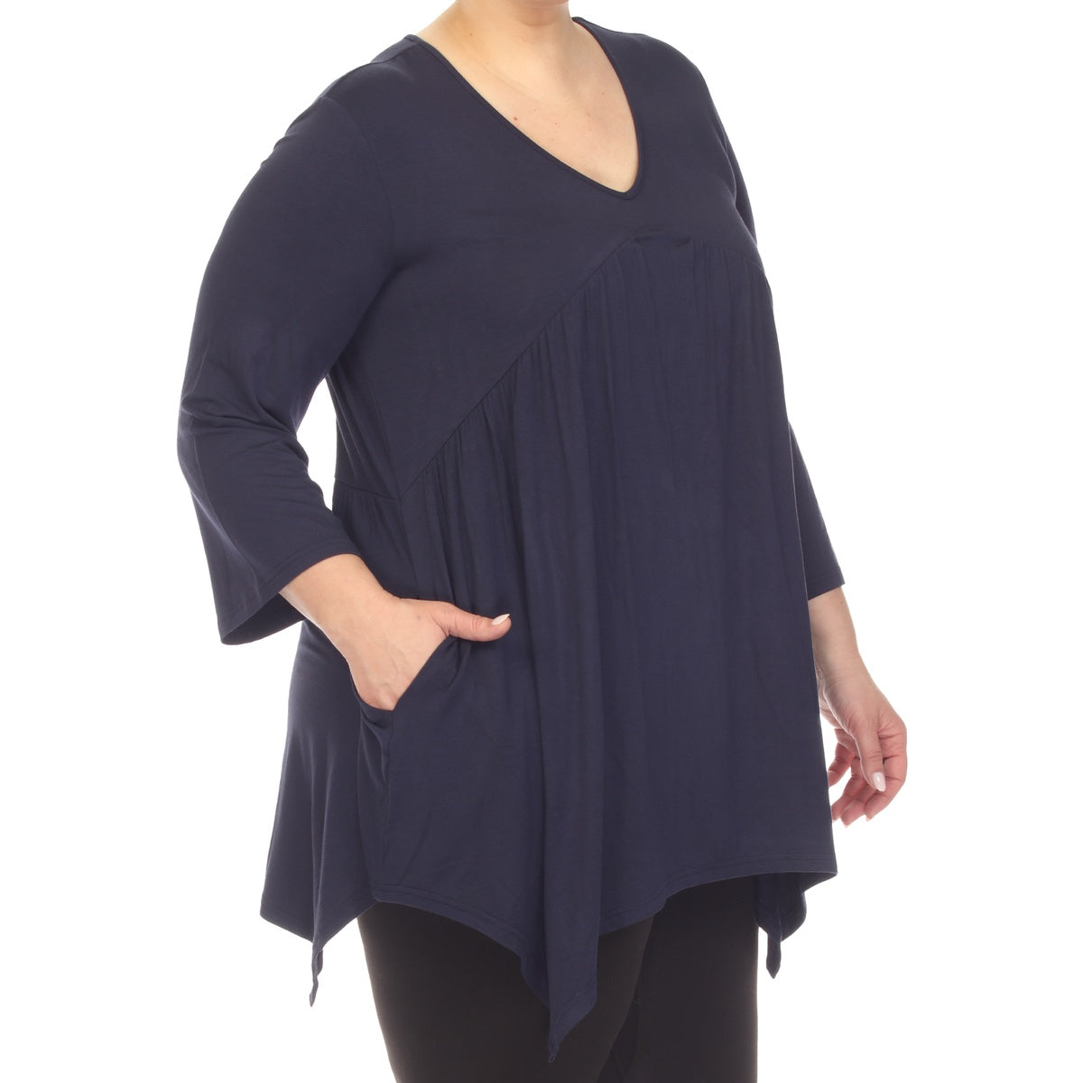  White Mark Plus Size Empire Waist V-Neck Tunic Top - 1X - Bonton