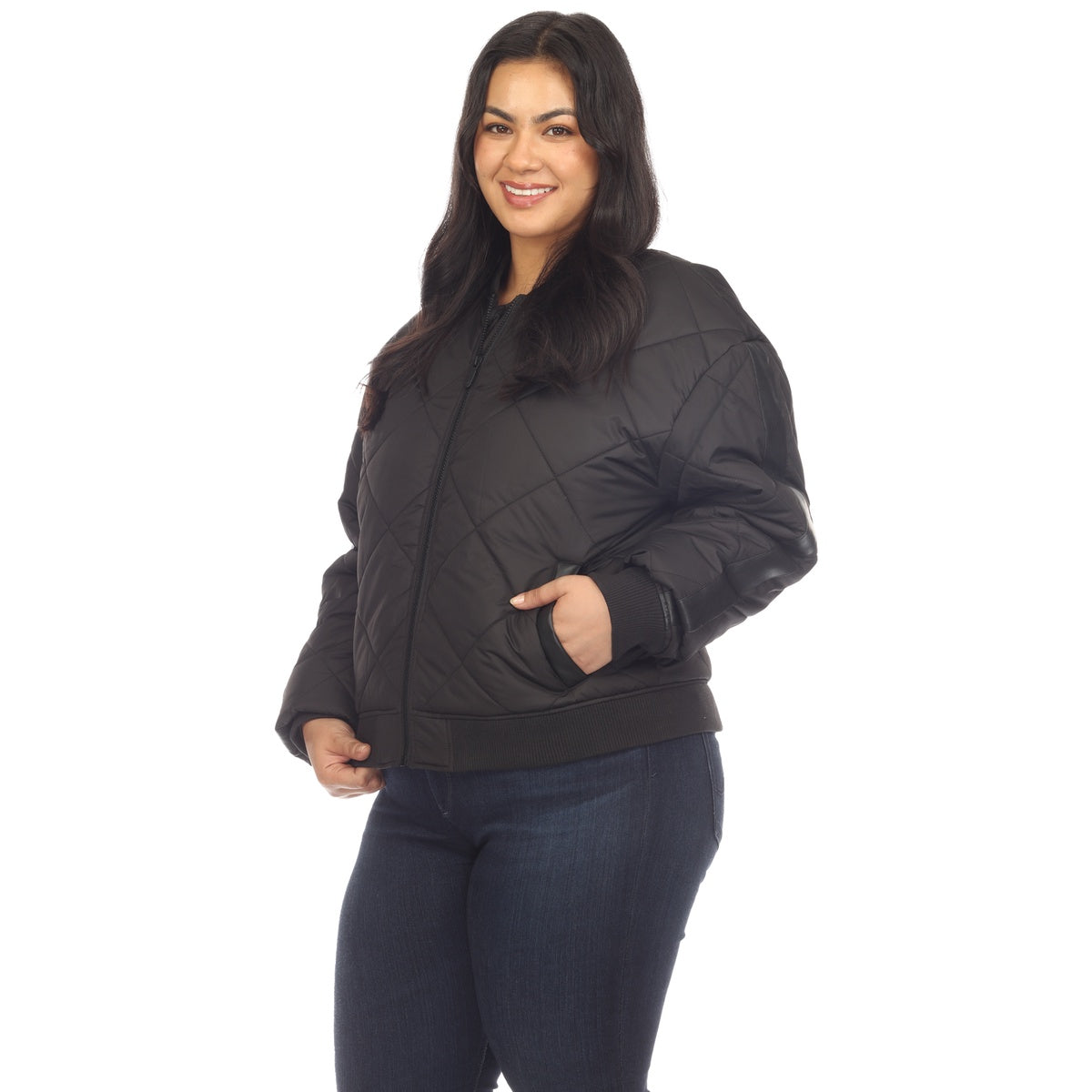  White Mark Plus Size Lightweight Diamond Quilted Puffer Bomber Jacket - 1X - Bonton