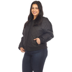 Plus Size Lightweight Diamond Quilted Puffer Bomber Jacket